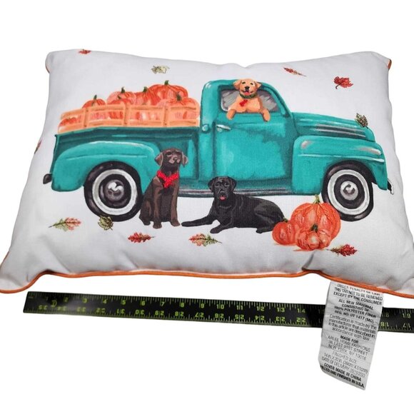 Rectangle Throw Pillow Truck Pumpkins Dogs Fall Autumn Approx 15"x20" - Picture 1 of 5